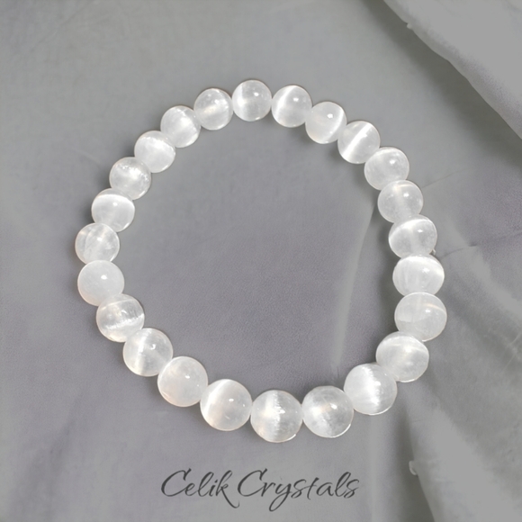 Selenite Bracelet Natural Stones 8mm Unisex Stretch Bracelet - Picture 1 of 5
